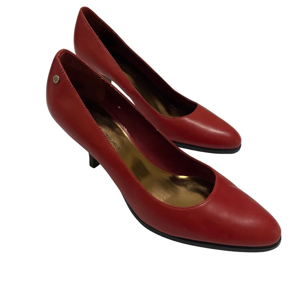 Etienne Aigner Red Leather Almond Toe Pumps Stiletto Heels Womens 7.5